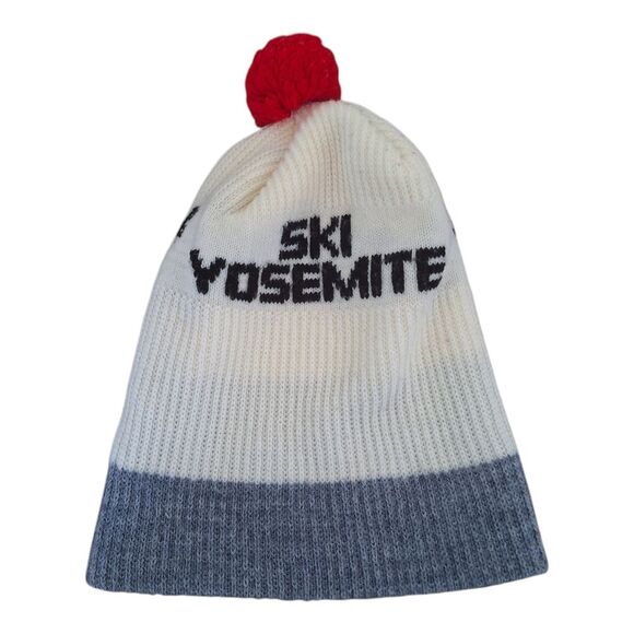 Vintage YOSEMITE Ski Beanie Red Pom Badger Pass California - Picture 6 of 16